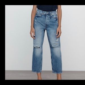 Zara Straight Leg Ripped Jeans